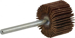 Merit Abrasives - 3/4" Diam x 1/2" Face Width, Fine Aluminum Oxide Coated Mounted Flap Wheel - 1/8" Shank Mount, 120 Grit, Cloth Backing, 35,000 Max RPM - Exact Tooling