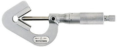 Mitutoyo - 0.05 to 0.6 Inch Measurement, 0.001 Inch Graduation, Accuracy Up to 0.0002 Inch, 3 Flutes Measured, Ratchet Stop Thimble, Mechanical V Anvil Micrometer - 6.35mm Spindle Diameter, Carbide, 23.46mm Throat Depth - Exact Tooling