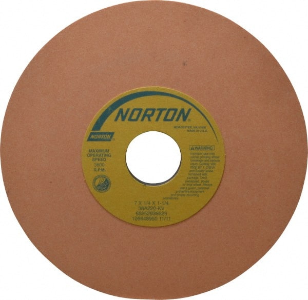 Norton - 7" Diam x 1-1/4" Hole x 1/4" Thick, K Hardness, 220 Grit Surface Grinding Wheel - Aluminum Oxide, Type 1, Very Fine Grade, 3,600 Max RPM, Vitrified Bond, No Recess - Exact Tooling