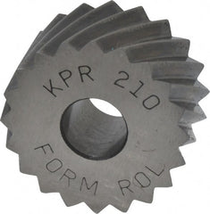 Made in USA - 3/4" Diam, 90° Tooth Angle, 10 TPI, Standard (Shape), Form Type High Speed Steel Right-Hand Diagonal Knurl Wheel - 3/8" Face Width, 1/4" Hole, Circular Pitch, 30° Helix, Bright Finish, Series KP - Exact Tooling