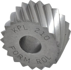 Made in USA - 3/4" Diam, 90° Tooth Angle, 10 TPI, Standard (Shape), Form Type High Speed Steel Left-Hand Diagonal Knurl Wheel - 3/8" Face Width, 1/4" Hole, Circular Pitch, 30° Helix, Bright Finish, Series KP - Exact Tooling