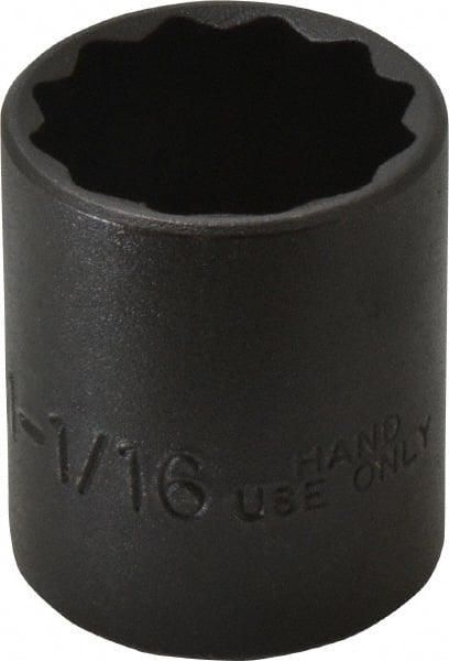 Proto - 1-1/16", 1/2" Drive, Standard Hand Socket - 12 Points, 1-5/8" OAL, Alloy Steel, Black Finish - Exact Tooling
