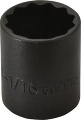 Proto - 1-1/16", 1/2" Drive, Standard Hand Socket - 12 Points, 1-5/8" OAL, Alloy Steel, Black Finish - Exact Tooling