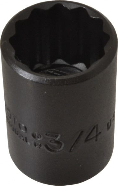 Proto - 3/4", 1/2" Drive, Standard Hand Socket - 12 Points, 1-1/2" OAL, Alloy Steel, Black Finish - Exact Tooling
