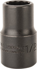 Proto - 1/2", 1/2" Drive, Standard Hand Socket - 12 Points, 1-1/2" OAL, Alloy Steel, Black Finish - Exact Tooling