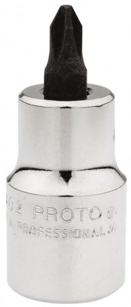 Proto - 1/2" Drive, 5/16" Wide, #2 Point, Phillips Screwdriver Socket - 2-5/32" OAL - Exact Tooling