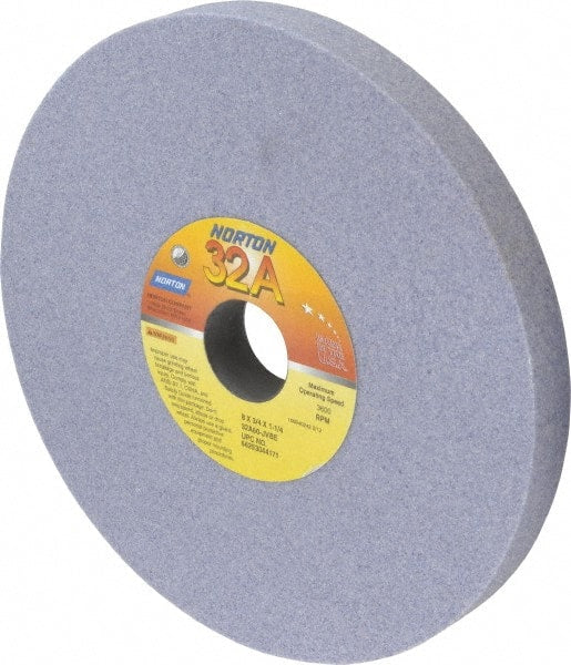 Norton - 8" Diam x 1-1/4" Hole x 3/4" Thick, J Hardness, 60 Grit Surface Grinding Wheel - Aluminum Oxide, Type 1, Medium Grade, 3,600 Max RPM, Vitrified Bond, No Recess - Exact Tooling