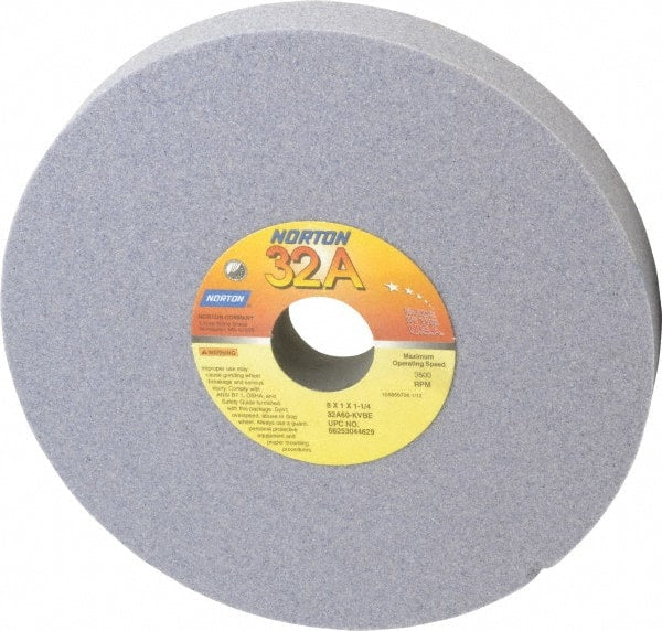 Norton - 8" Diam x 1-1/4" Hole x 1" Thick, K Hardness, 60 Grit Surface Grinding Wheel - Aluminum Oxide, Type 1, Medium Grade, 3,600 Max RPM, Vitrified Bond, No Recess - Exact Tooling