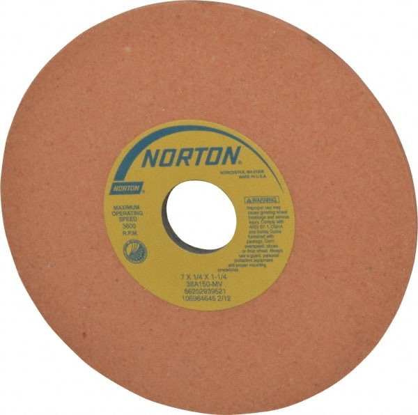 Norton - 7" Diam x 1-1/4" Hole x 1/4" Thick, M Hardness, 150 Grit Surface Grinding Wheel - Aluminum Oxide, Type 1, Very Fine Grade, 3,600 Max RPM, Vitrified Bond, No Recess - Exact Tooling