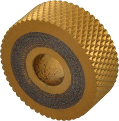 Dorian Tool - 1" Diam, 90° Tooth Angle, 20 TPI, Standard (Shape), Form Type High Speed Steel Female Diamond Knurl Wheel - 3/8" Face Width, 5/16" Hole, Circular Pitch, 30° Helix, Bright Finish, Series O - Exact Tooling