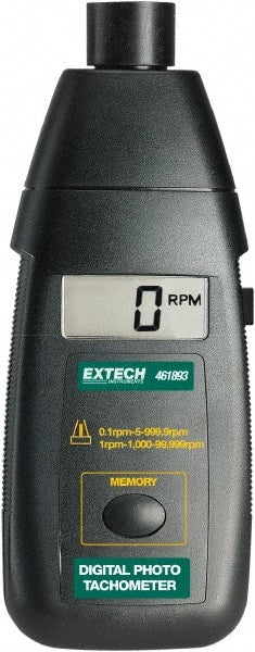Extech - Accurate up to 0.05%, Noncontact Tachometer - 6.7 Inch Long x 2.8 Inch Wide x 1-1/2 Inch Meter Thick, 5 to 99,999 RPM Measurement - Exact Tooling
