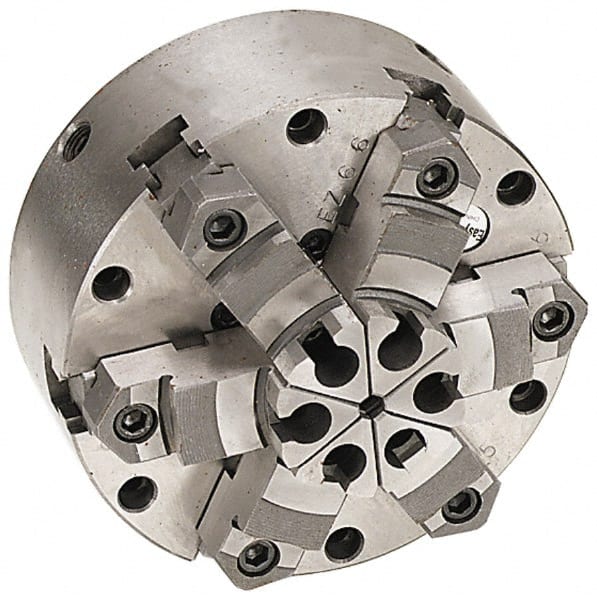 Pratt Burnerd America - 6 Jaws, 16" Diam, Self Centering Manual Lathe Chuck - Plain Back Mount Spindle, Adjustable, Reversible, 1,300 Max RPM, 4.56" Through Hole Diam, Forged Steel - Exact Tooling