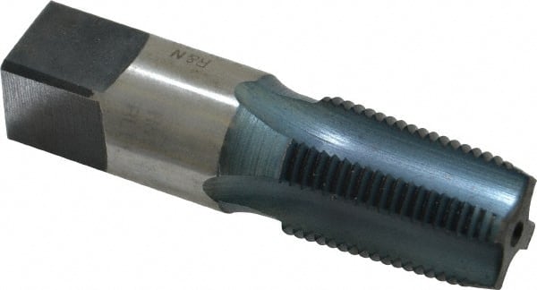 Reiff & Nestor - 3/8-18 NPT Thread, 4 Flute Standard Pipe Tap - 2-9/16" OAL, 1-1/16" Thread Length, 0.7" Shank Diam, Blue Diamond Finish, High Speed Steel - Exact Tooling