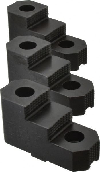 H & R Manufacturing - 10" Max Chuck Diam Compatibility, Mild Carburized Steel Tongue & Groove Hard Lathe Top Jaws - 2 Steps, 1/2" Groove Width, 1-3/4" Wide x 3.92" Long x 2-15/32" High - Exact Tooling