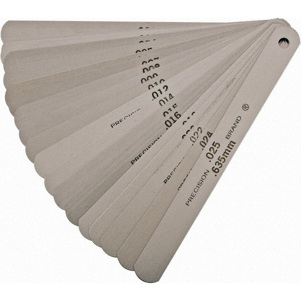 Precision Brand - 20 Piece, 0.001 to 0.025" Thick, Parallel Feeler Gage Set - 5" Leaf Length, 1/2" Wide, Steel - Exact Tooling