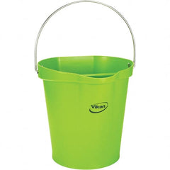 Vikan - 3 Gal, 12-1/2" High, Polypropylene Round Lime Green Single Pail with Pour Spout - Handle Included, 12.81" Top Diam - Exact Tooling