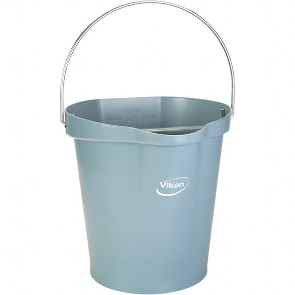 Vikan - 3 Gal, 12-1/2" High, Polypropylene Round Gray Single Pail with Pour Spout - Handle Included, 12.81" Top Diam - Exact Tooling