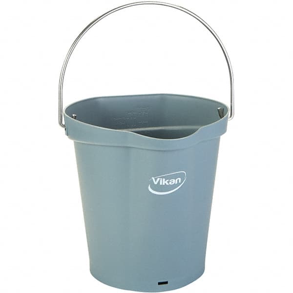Vikan - 1-1/2 Gal, 7.1" High, Polypropylene Round Gray Single Pail with Pour Spout - Handle Included, 10" Top Diam - Exact Tooling