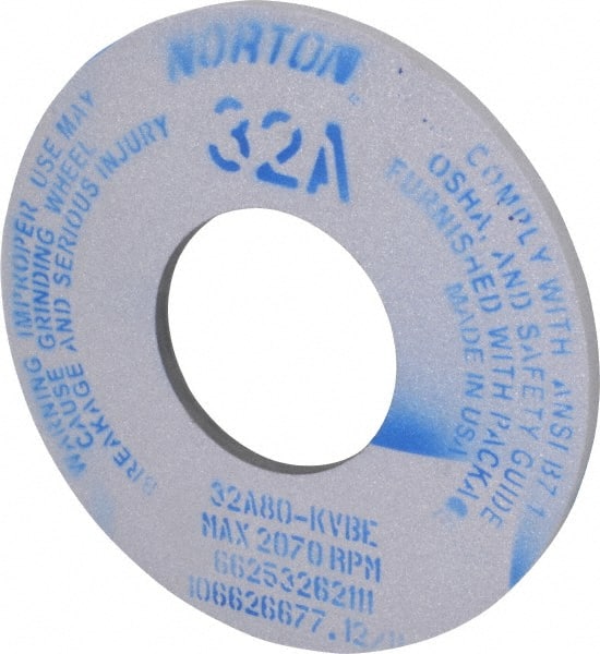Norton - 12" Diam x 5" Hole x 1/2" Thick, K Hardness, 80 Grit Surface Grinding Wheel - Aluminum Oxide, Type 1, Medium Grade, 2,070 Max RPM, Vitrified Bond, No Recess - Exact Tooling