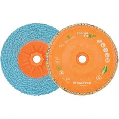 WALTER Surface Technologies - 80 Grit, 4-1/2" Disc Diam, 5/8-11 Center Hole, Type 27 Zirconia Alumina Flap Disc - 13,300 Max RPM, Polyester Backing, Arbor Attaching System, Coated - Exact Tooling