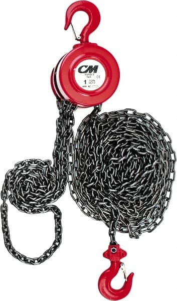 CM - 2,000 Lb Lifting Capacity, 15' Lift Height, Hand Hoist - Made from Chain, 37' Overhaul to Lift 1', 77 Lb Avg Pull to Lift Rated Load, 1 Chain - Exact Tooling