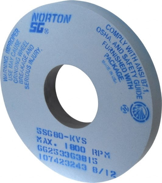 Norton - 14" Diam x 5" Hole x 1-1/2" Thick, K Hardness, 80 Grit Surface Grinding Wheel - Ceramic, Type 1, Medium Grade, 1,800 Max RPM, Vitrified Bond, No Recess - Exact Tooling
