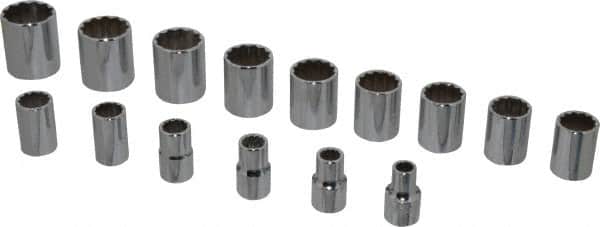 Proto - 15 Piece 1/2" Drive Socket Set - 12 Points, 3/8" to 1-1/4" Range, Inch Measurement Standard - Exact Tooling
