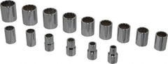 Proto - 15 Piece 1/2" Drive Socket Set - 12 Points, 3/8" to 1-1/4" Range, Inch Measurement Standard - Exact Tooling