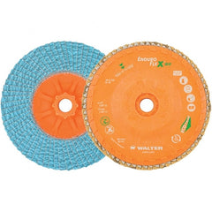 WALTER Surface Technologies - 40 Grit, 6" Disc Diam, 5/8-11 Center Hole, Type 27 Zirconia Alumina Flap Disc - 10,200 Max RPM, Polyester Backing, Arbor Attaching System, Coated - Exact Tooling