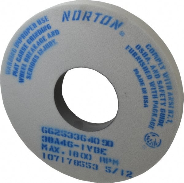Norton - 14" Diam x 5" Hole x 1-1/2" Thick, I Hardness, 46 Grit Surface Grinding Wheel - Aluminum Oxide, Type 1, Coarse Grade, 1,800 Max RPM, Vitrified Bond, No Recess - Exact Tooling