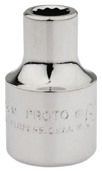 Proto - 3/8" Drive, Standard Hand Socket - 12 Points, 1-3/32" OAL, Chrome Finish - Exact Tooling