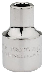 Proto - 3/8" Drive, Standard Hand Socket - 12 Points, 1-3/32" OAL, Chrome Finish - Exact Tooling