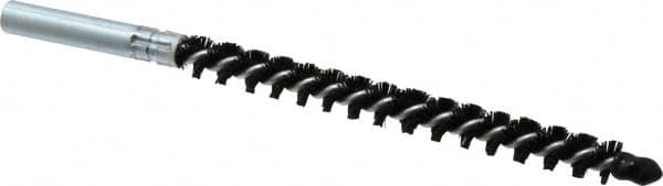 Schaefer Brush - 4" Brush Length, 3/8" Diam, Nylon Single Stem, Single Spiral Condenser Tube Brush - 6-1/4" Long, Nylon, 12-24 Female Connection - Exact Tooling