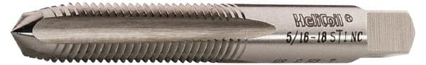 Heli-Coil - #5-40 UNC, H2, 3 Flute, Plug Chamfer, Bright Finish, High Speed Steel Hand STI Tap - 2-1/8" OAL, 3/4" Thread Length, 1/4" Square Length, 0.131" Square Size, 2B Class of Fit - Exact Tooling