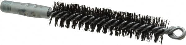 Schaefer Brush - 4-1/2" Brush Length, 1" Diam, Double Stem, Double Spiral Tube Brush - 7-1/2" Long, Tempered Steel Wire, 1/4" NPT Male Connection - Exact Tooling