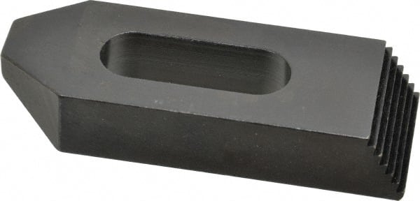 Jergens - 5/8" Stud, Low Carbon Steel, Plain Strap Clamp - 1-1/4" Travel, 4" OAL x 1-1/2" Wide x 3/4" High, Black Oxide Finish, Tapered Nose - Exact Tooling
