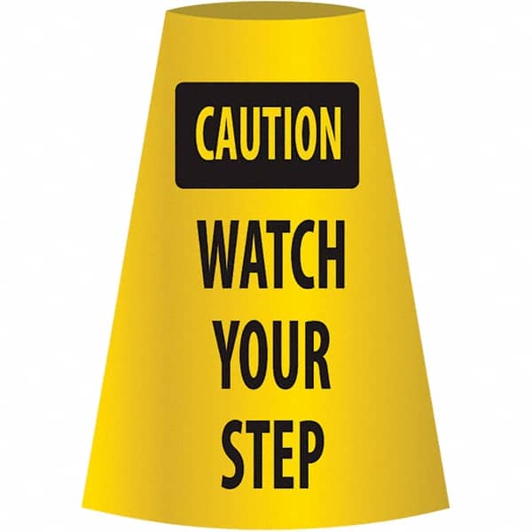NMC - Caution - Watch Your Step, 21-3/4" Wide x 11" High, Polyethylene Floor Sign - Cone, Black on Yellow, For Restroom, Janitorial & Housekeeping - Exact Tooling