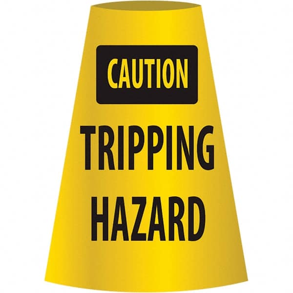 NMC - Caution - Tripping Hazard, 21-3/4" Wide x 11" High, Polyethylene Floor Sign - Cone, Black on Yellow, For Restroom, Janitorial & Housekeeping - Exact Tooling