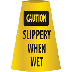 NMC - Caution - Slippery When Wet, 21-3/4" Wide x 11" High, Polyethylene Floor Sign - Cone, Black on Yellow, For Restroom, Janitorial & Housekeeping - Exact Tooling