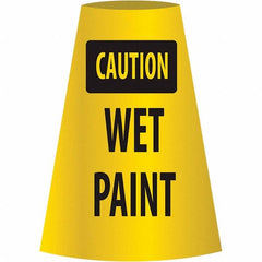NMC - Caution - Wet Paint, 21-3/4" Wide x 11" High, Polyethylene Floor Sign - Cone, Black on Yellow, For Restroom, Janitorial & Housekeeping - Exact Tooling