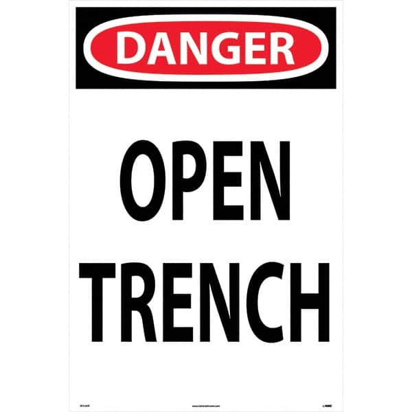 NMC - "Open Trench", 36" Long x 24" Wide, Rigid Plastic Safety Sign - Rectangular, Use for Workplace/Safety - Exact Tooling