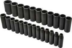 Proto - 25 Piece 1/2" Drive Deep Well Impact Socket Set - 6 Points, 8mm to 36mm Range, Metric Measurement Standard - Exact Tooling