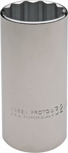 Proto - 1/2" Drive, Deep Hand Socket - 12 Points, 3-1/4" OAL, Chrome Finish - Exact Tooling