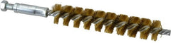 Schaefer Brush - 4" Brush Length, 3/4" Diam, Double Stem, Single Spiral Tube Brush - 6-1/4" Long, Brass, 1/4-28 Male Connection - Exact Tooling