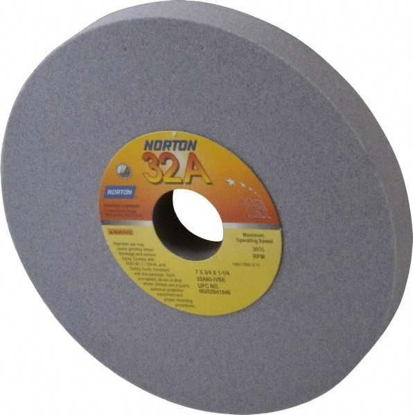 Norton - 7" Diam x 1-1/4" Hole x 3/4" Thick, I Hardness, 80 Grit Surface Grinding Wheel - Aluminum Oxide, Type 1, Medium Grade, 3,600 Max RPM, Vitrified Bond, No Recess - Exact Tooling