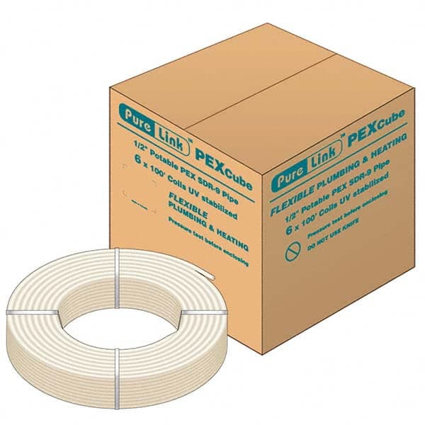 Mueller Industries - 0.475" ID x 5/8" OD, 100' Long, PEX-A Tube - Natural with Blue Print, 100 Max psi - Exact Tooling