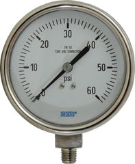 Wika - 4" Dial, 1/4 Thread, 0-60 Scale Range, Pressure Gauge - Lower Connection Mount, Accurate to 1% of Scale - Exact Tooling