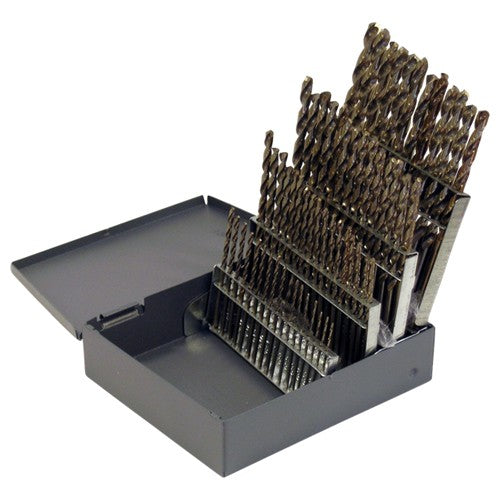 #1-#60 RHS / RHC HSS-CO 8% (M42) 135 Degree Split Point NAS907 Type J Heavy Duty Cobalt Jobber Length Drill Set - Straw / Gold Oxide - Exact Tooling
