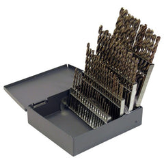 #1-#60 RHS / RHC HSS-CO 8% (M42) 135 Degree Split Point NAS907 Type J Heavy Duty Cobalt Jobber Length Drill Set - Straw / Gold Oxide - Exact Tooling