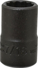Proto - 7/16", 3/8" Drive, Standard Hand Socket - 12 Points, 1-3/32" OAL, Alloy Steel, Black Finish - Exact Tooling